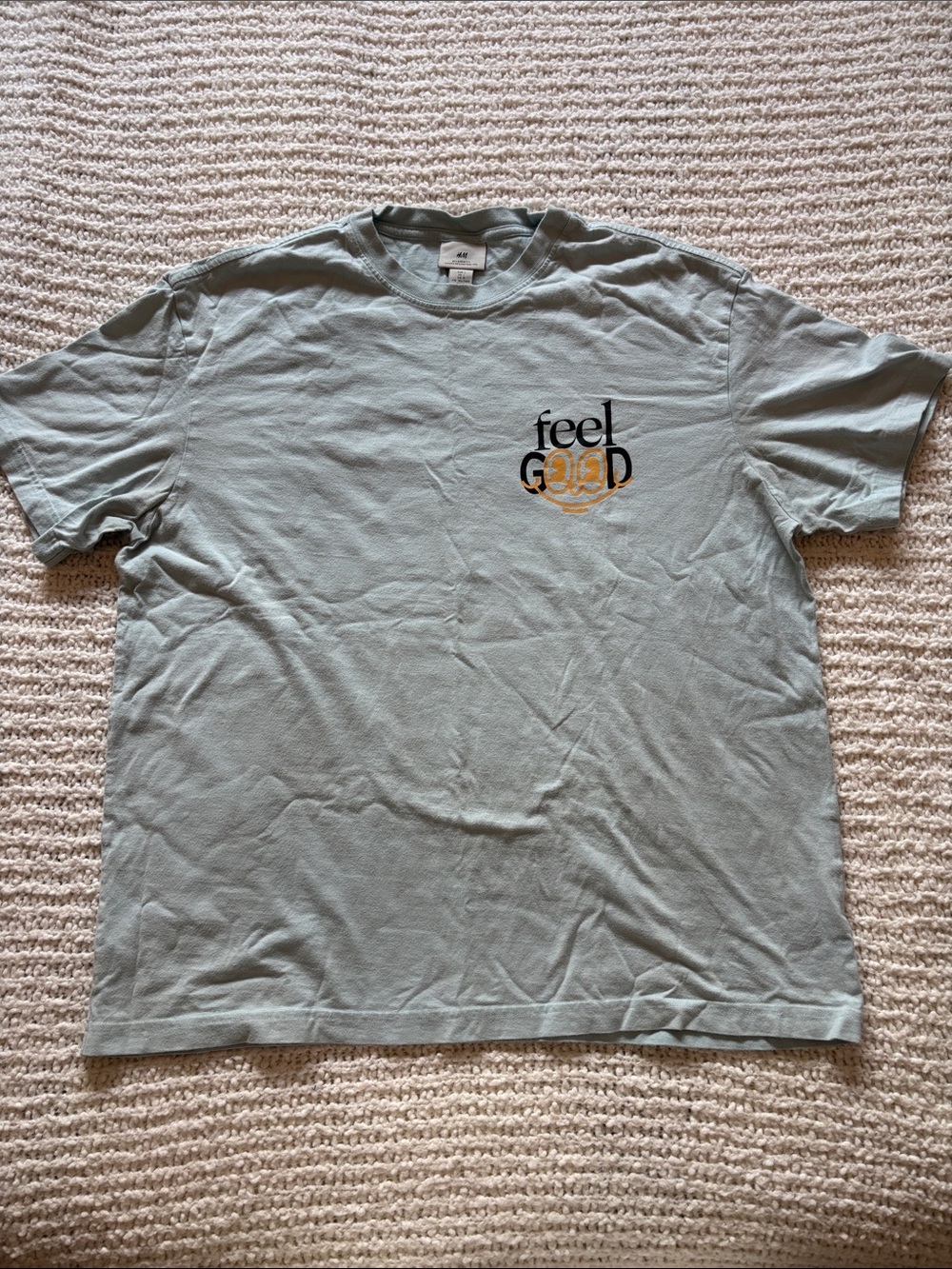 H&M Sage Green "Feel Good" Graphic Crewneck Tee
